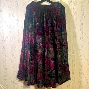 Womens Carla Freeman Crushed Velvet Maxi Skirt Large Rayon Wine Black